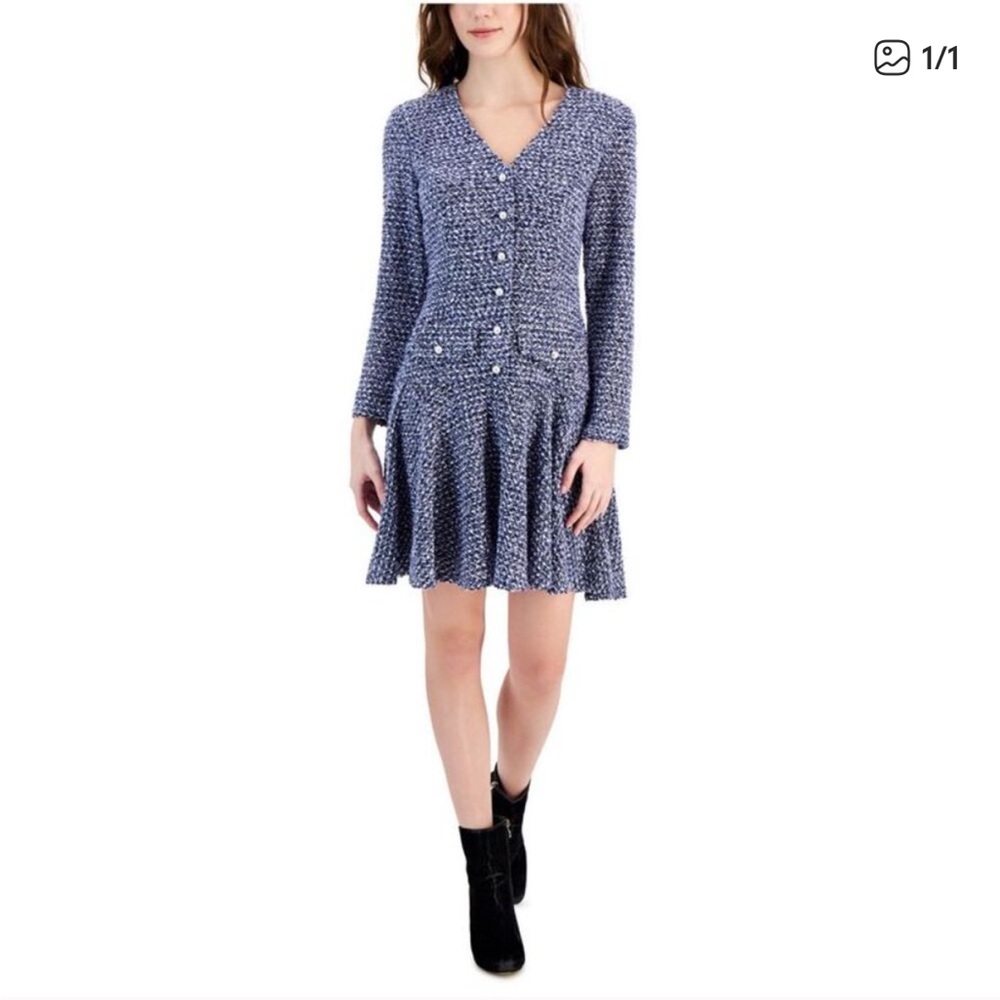 Taylor fit and flare boucle dress